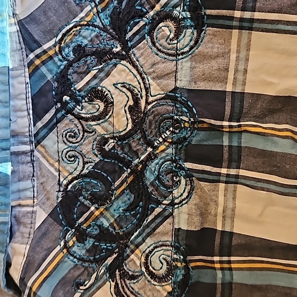 POP ICON CLOTHING y2k Plaid Embroidered Western Short Sleeve Snap Shirt - Picture 2 of 9
